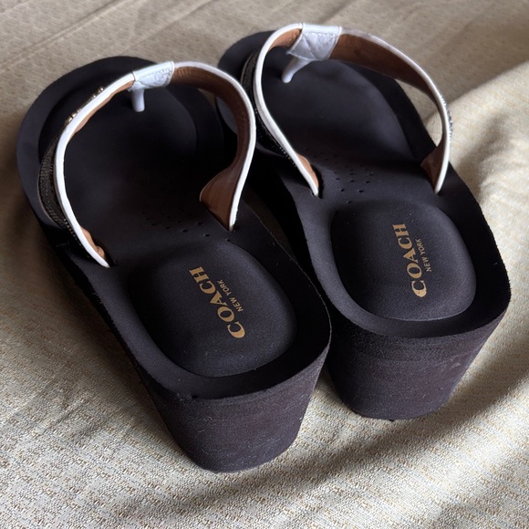 Coach Black Footbed White-Trim Logo Strap Thong Sandals - Picture 2 of 16